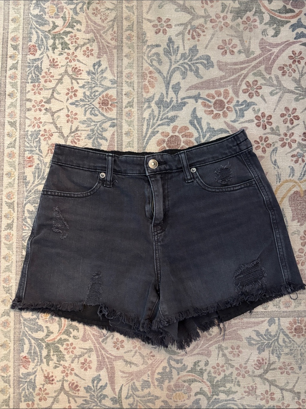 aerie Black Distressed High-Rise Denim Shorts